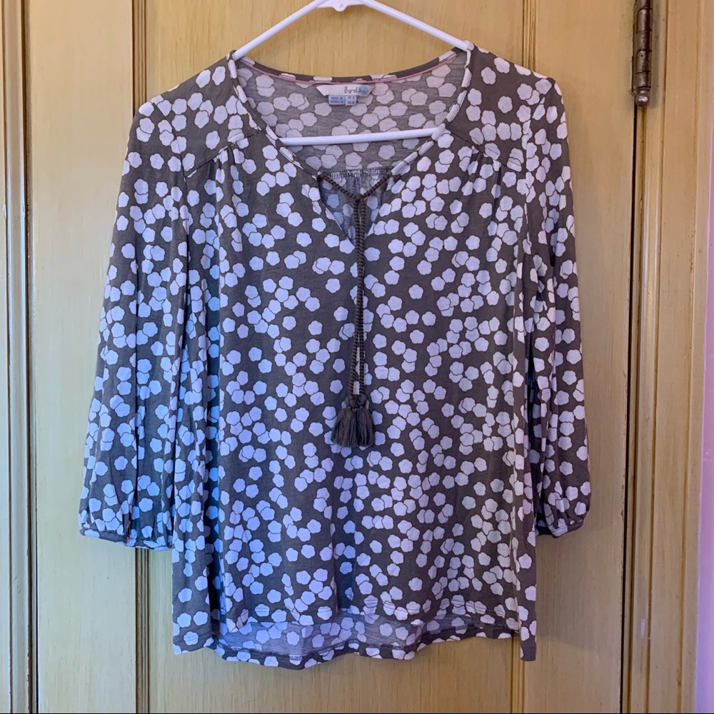 Boden Top Lyocel Wool Blend Popover Blouse with tassel detail Size 4